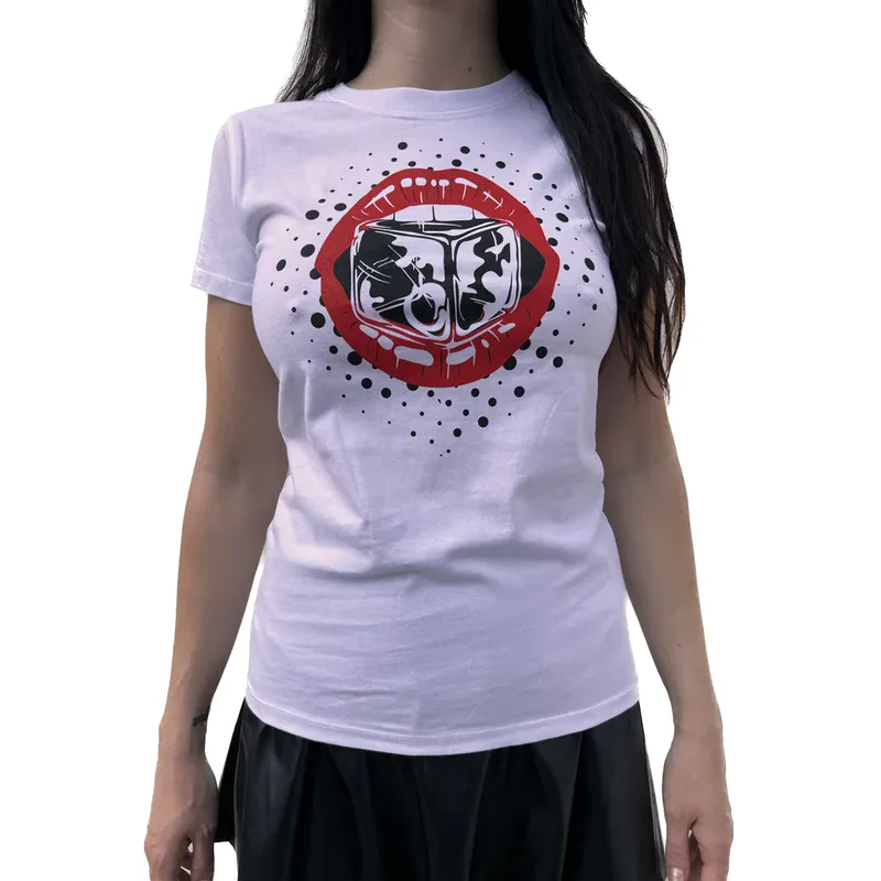Women's T-shirt — erotic fair, lips pattern, white